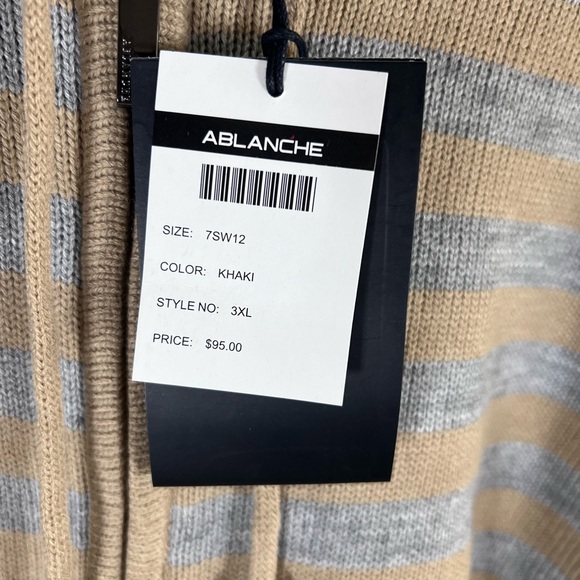 Ablanche Men's Striped Zip Up Hoodie Sweater Tan and Gray Size 3XL - Picture 4 of 4